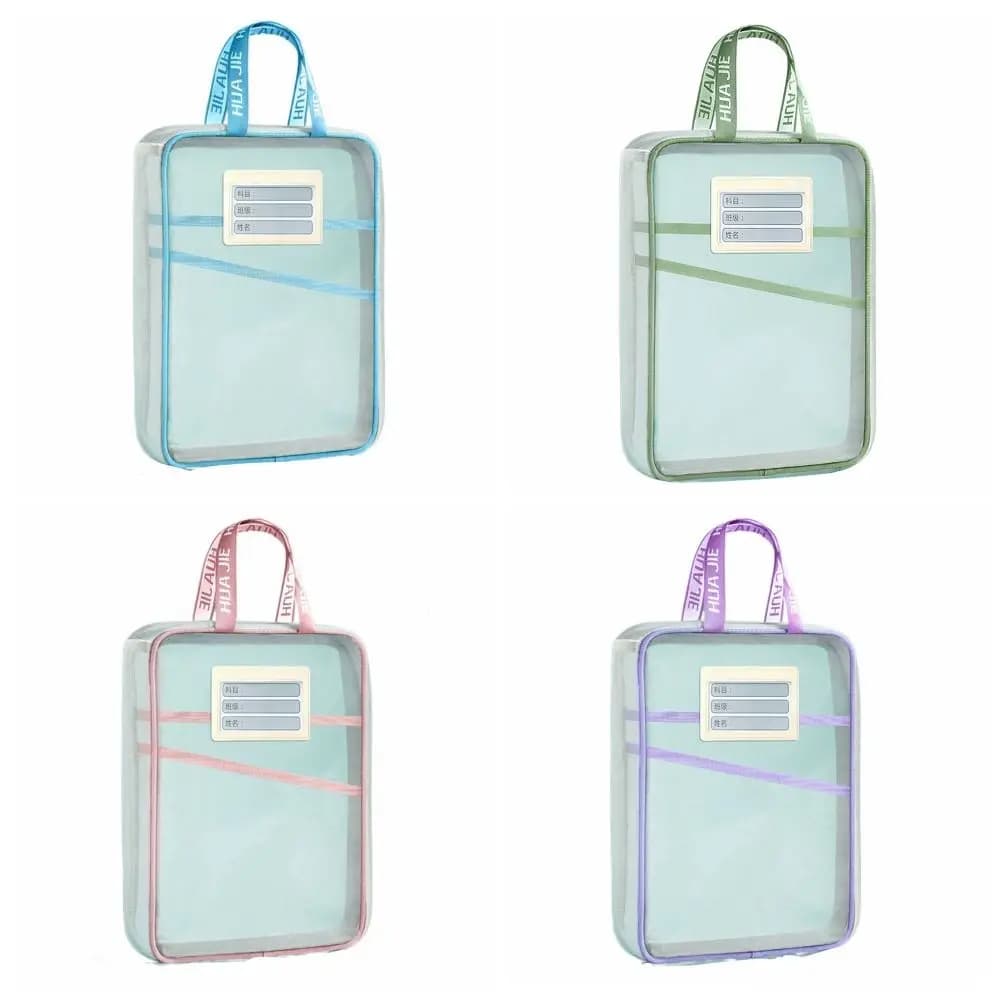Thickened Test Paper Storage Bag Three-layer Partition Mesh File Folder Bag Morandi Color with Double-sided Labels