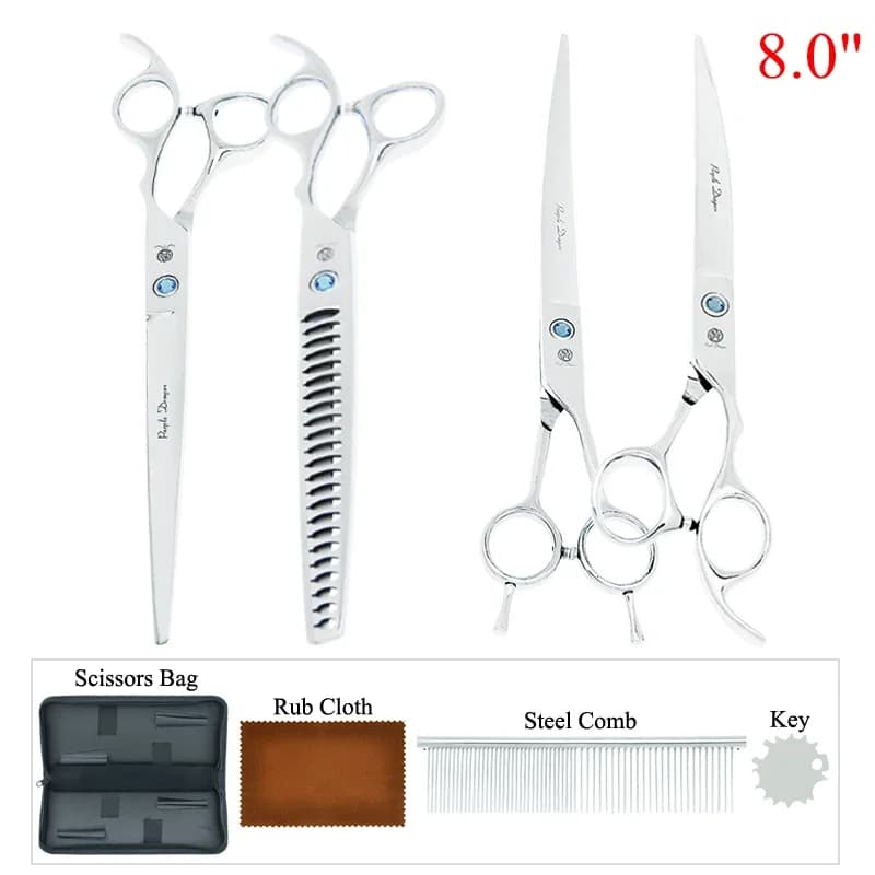 Forbici per peli di cani da compagnia drago viola da 8 pollici Set Cesoie per assottigliamento per taglio curvo dritto in acciaio giapponese Forniture per toelettatura di cani B0042B