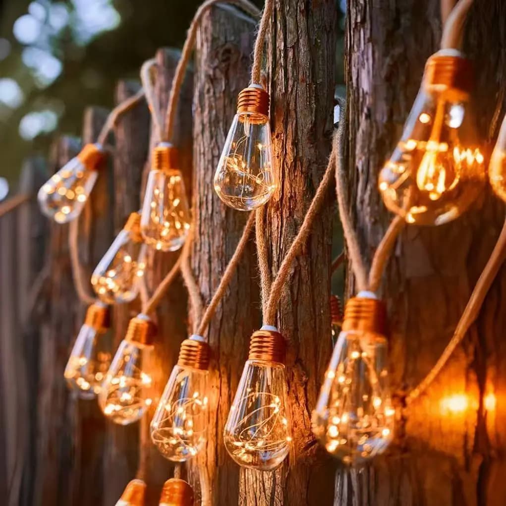 Stringa di luci solari per esterni in canapa Stringa di luce da campeggio impermeabile Decorazione natalizia Stringa di luce in filo di rame Decorazione del cortile