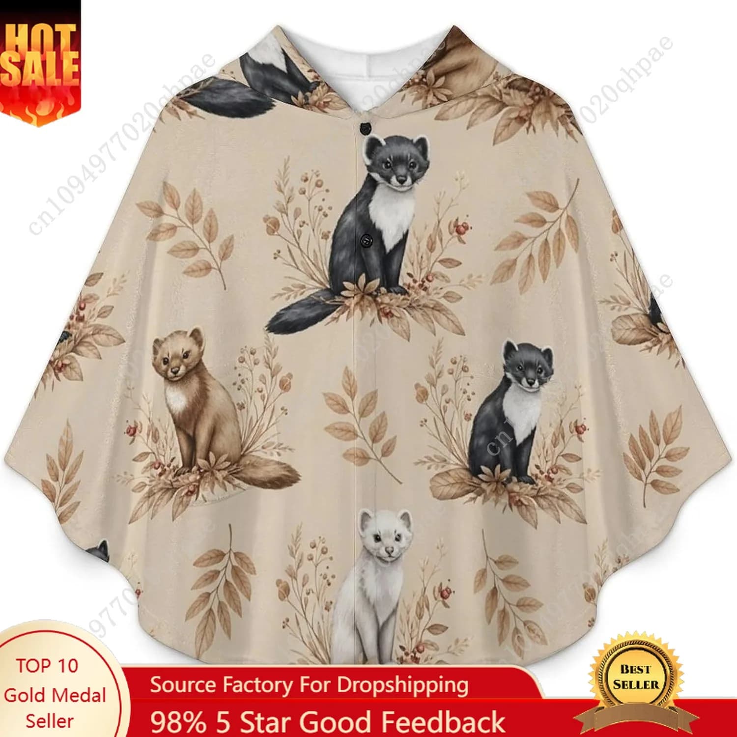 Comodo maglione coperta in flanella, felpa con cappuccio oversize con motivo foglie di animali con tasche per bambini e adolescenti