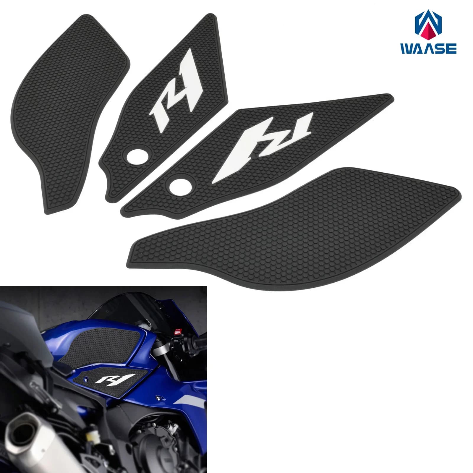 Waase For Yamaha YZF R1 R1M RN32 2020 2021 2022 2023 2024 4pcs Gas Tank Carburet Traction Pad Lateral Ginocchio Grip Protector