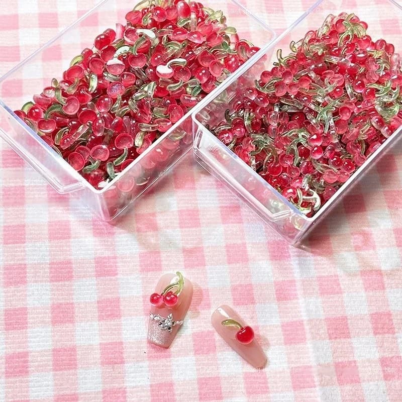 20pc Sweet 3D Mini Red Cherry Nail Art Accessories Resin Fruit Nail Charms Jewelry Nail Art Decorations Parts DIY Manicure Tools