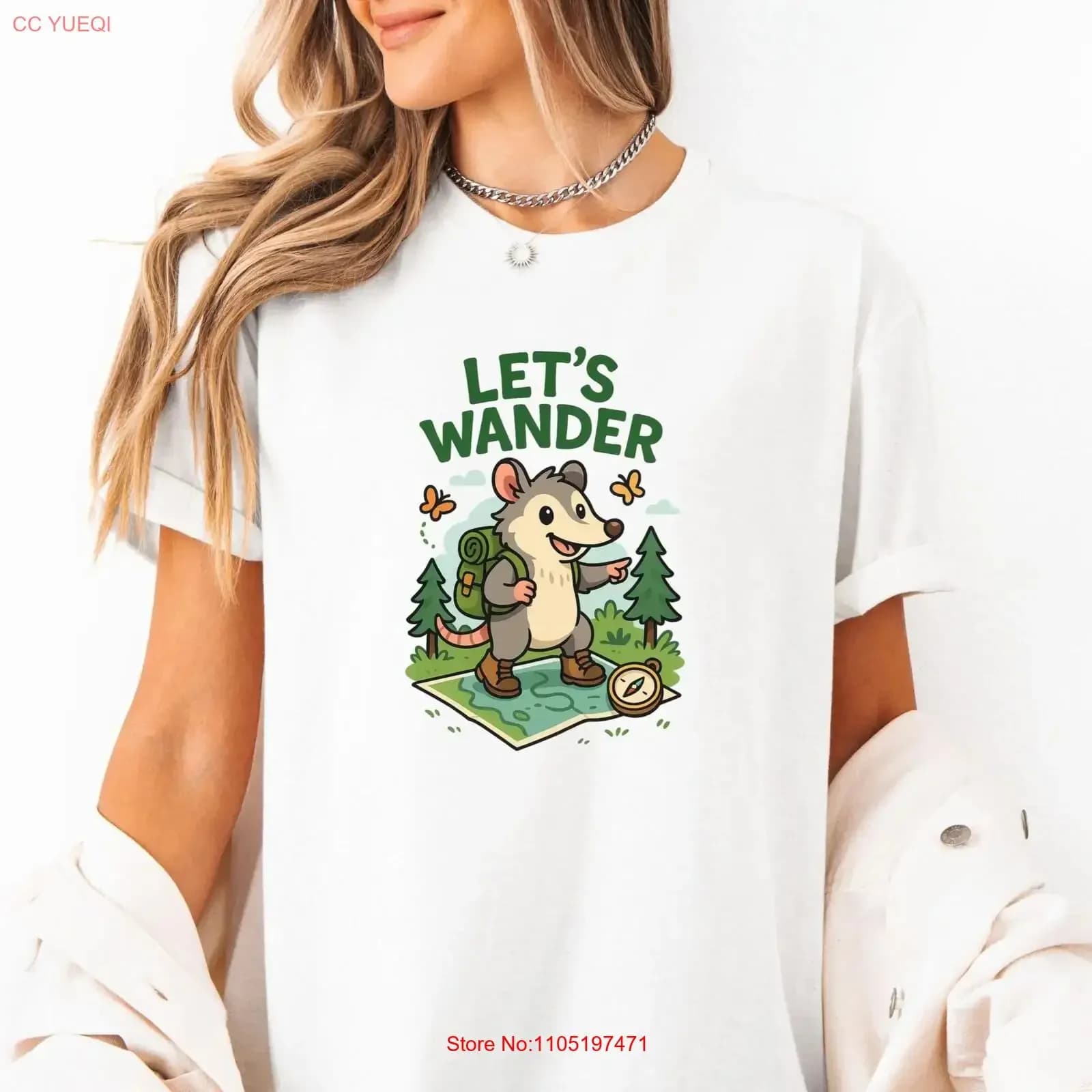 Let's Wander Possum T Shirt Escursionismo Avventura Animale Divertente All'aperto Opossum Natura Zaino Stivali Foresta Trail Mappa vintage