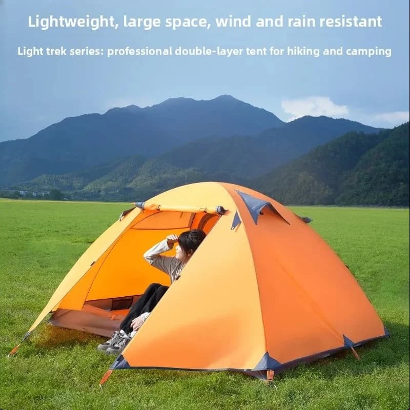 Camping Tent 2 Persons 4 Seasons Skirt Tent Camping Outdoor Double Layers Aluminum Pole Anti Travel Family Ultralight
