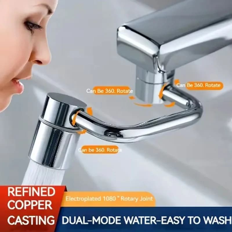 1 piece 1080 ° Faucet extender Stainless Steel, Anti-spray, Double Spray Mode, Universal Bathroom Washer Accessories, with Adapter