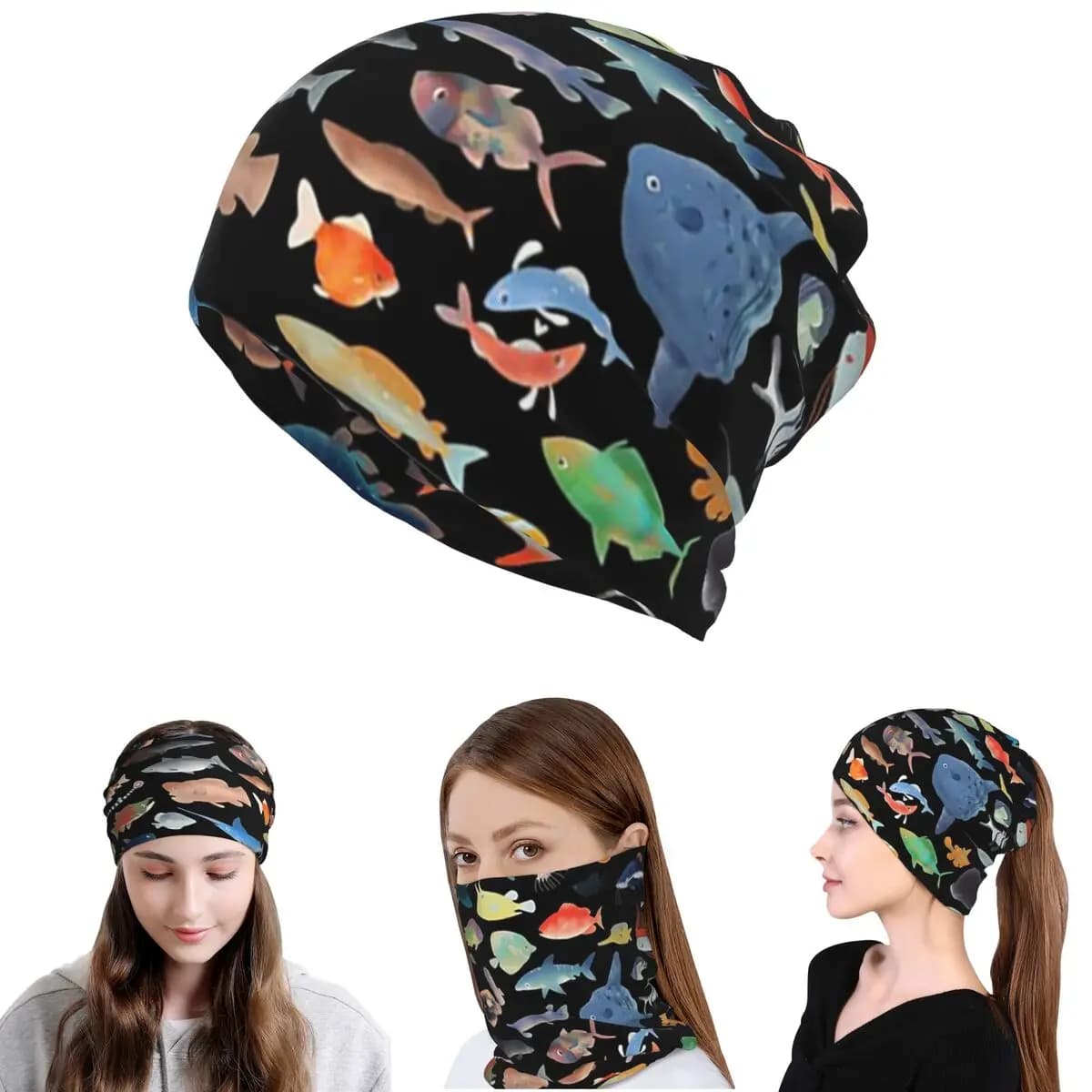 Sciarpa Multifunzione One Hundred Fish Ocean Life per Immersioni Subacquee, Copricollo, Sciarpa Calda per Ciclismo, Berretto Invernale per Uomini e Donne Adulti