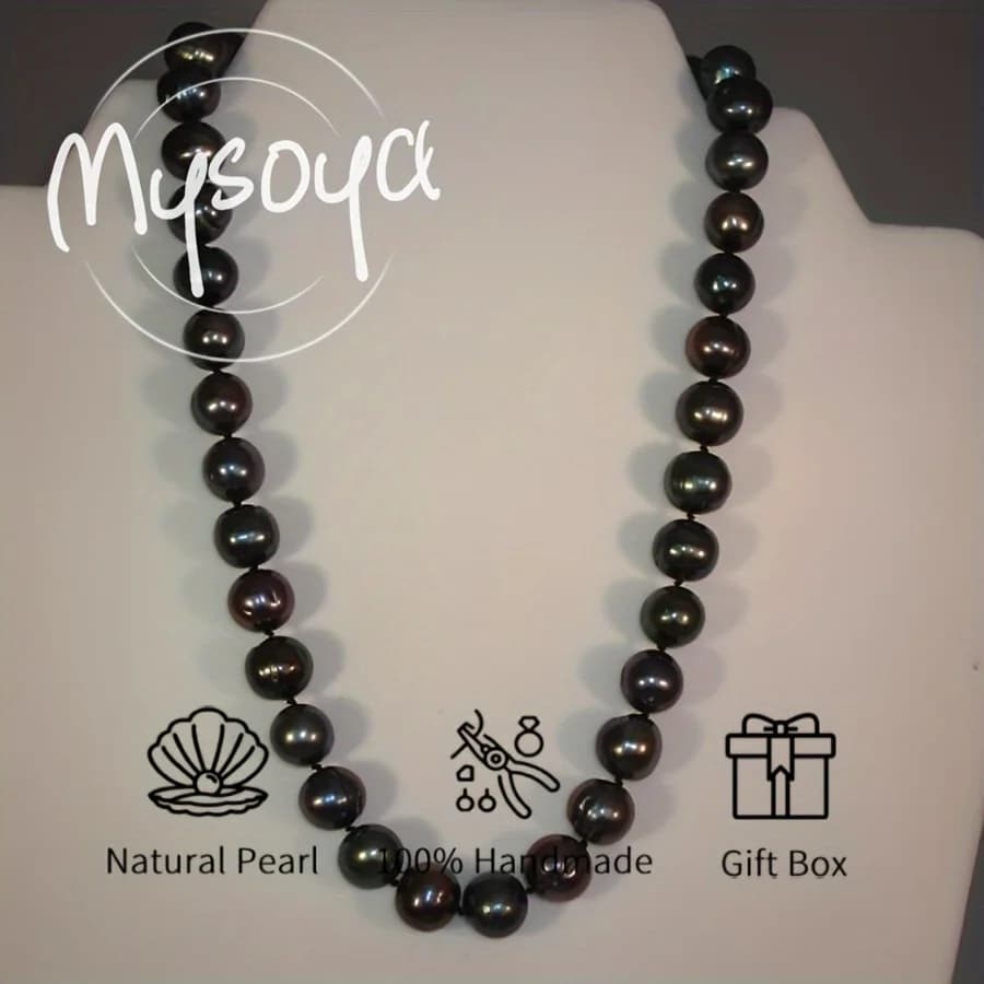 Collana di Perle Nere d'Acqua Dolce Mysoya, Perle d'Acqua Dolce 10-11mm, Confezione Regalo per Lui/Lei per Compleanni, Matrimoni, San Valentino