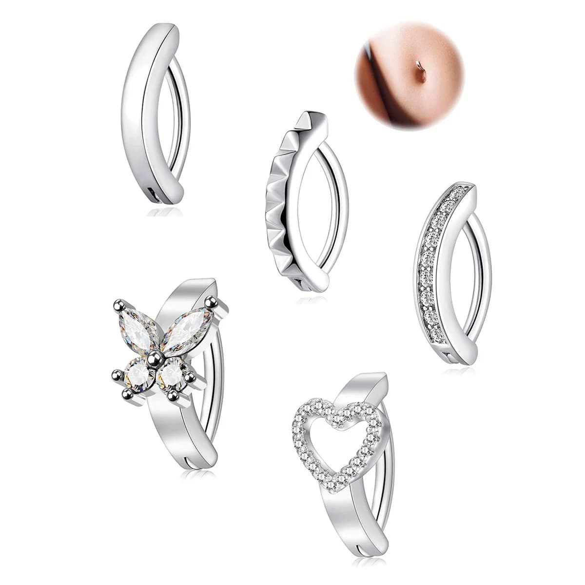 316L Stainless Steel Belly Button Piercing Surgical Stainless Steel Belly Button Ring for Women Navel Jewelry