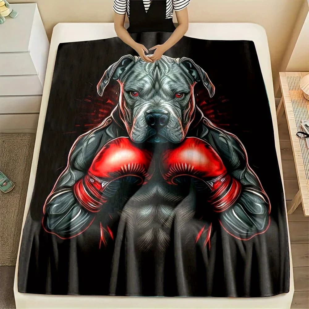 Boxing dog pattern Flannel printed blanket suitable for all seasons suitable for living room office sofa and travel 180x250CM