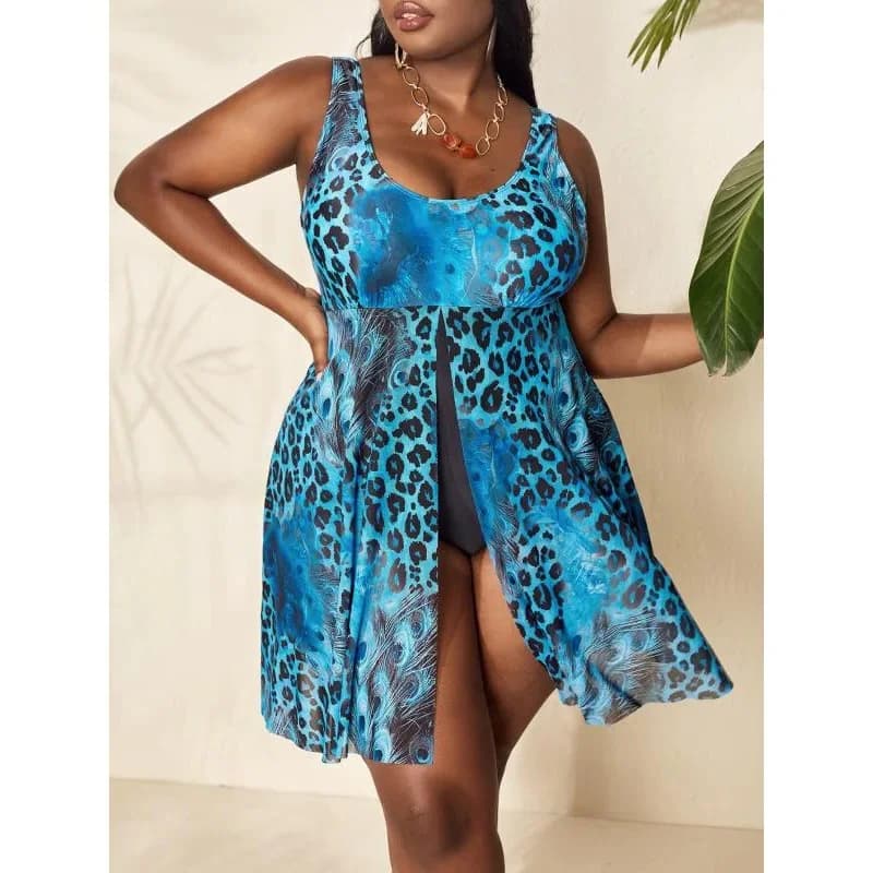 New One Piece Swimsuit Women Leopard Print Plus Size Swimwear Tankini Large Beachwear Swimming Bathing Suit 5XL