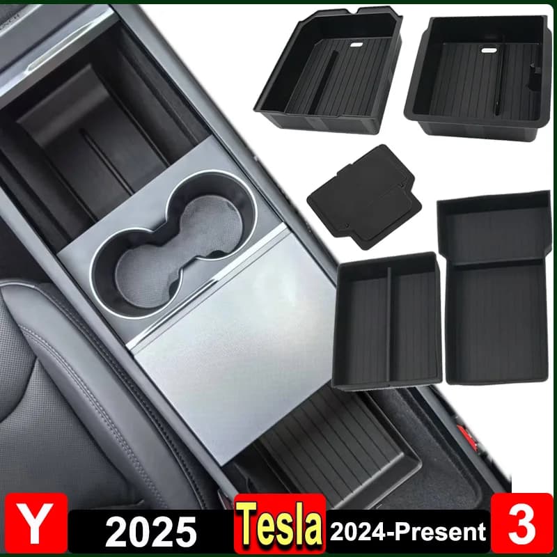 Per Tesla Model Y Juniper 2025 Console centrale Scatola portaoggetti Vassoio modello 3 Highland 2024 Scatola bracciolo Accessori nascosti