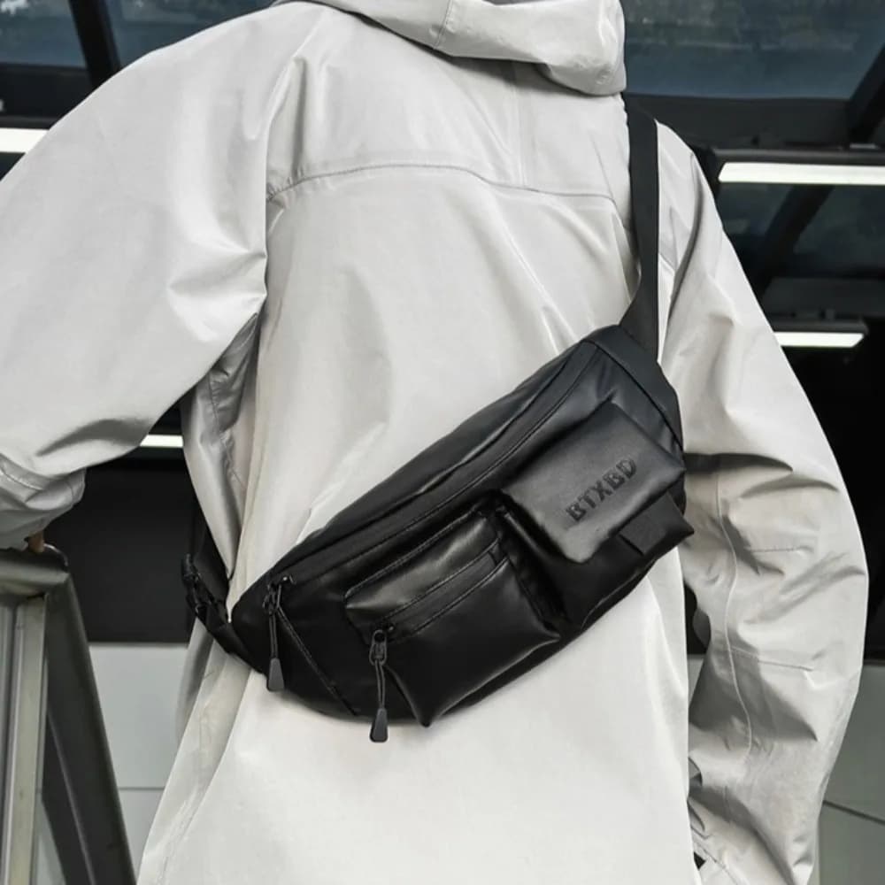 Men's Simple Multifunction Chest Bag, Lightweight, Solid Color, Phone Holder, Wear Resistant Belt Bag For Running