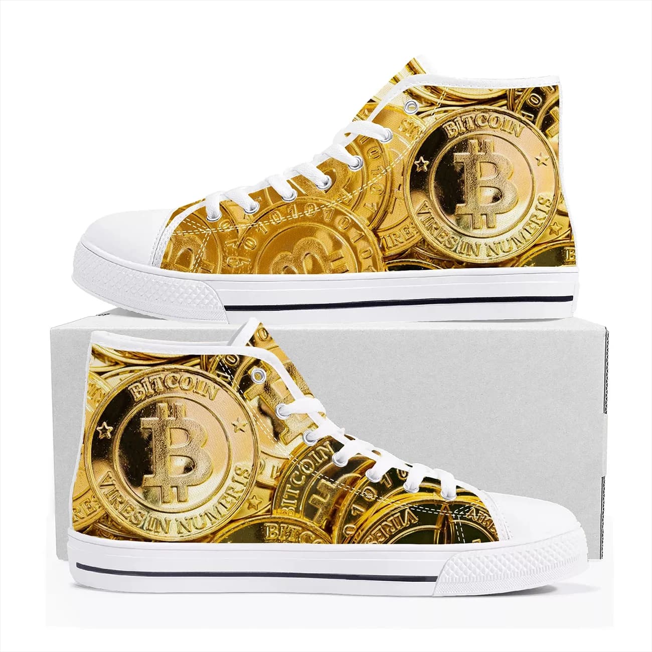 Bitcoin Logo Custom Canvas Shoes, Personalized Cryptocurrency Design, Fashion Street Style Casual Shoes