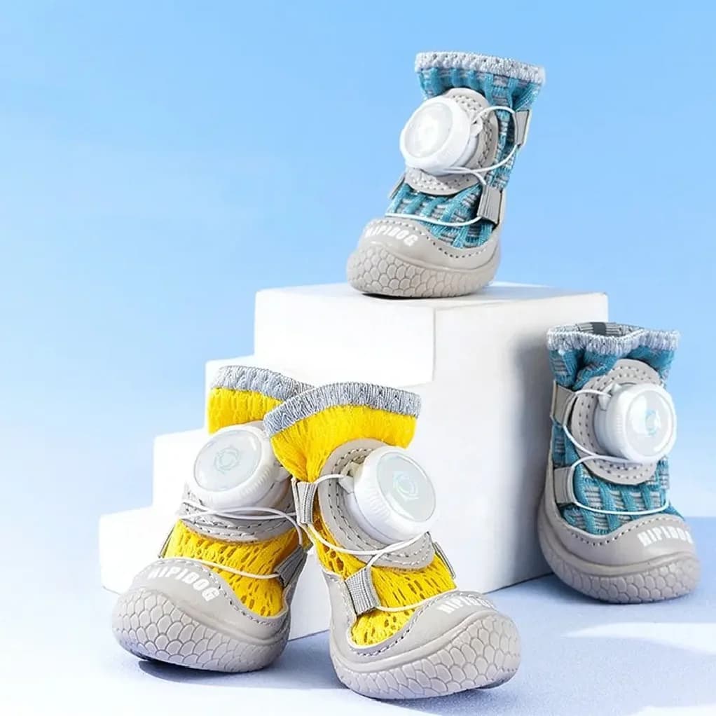 Set di 4 Scarpe per Cani alla Moda, Traspiranti, con Bottoni, Riflettenti, Antiscivolo, in Rete, con Suola Morbida, Comode Calzature Estive per Cani