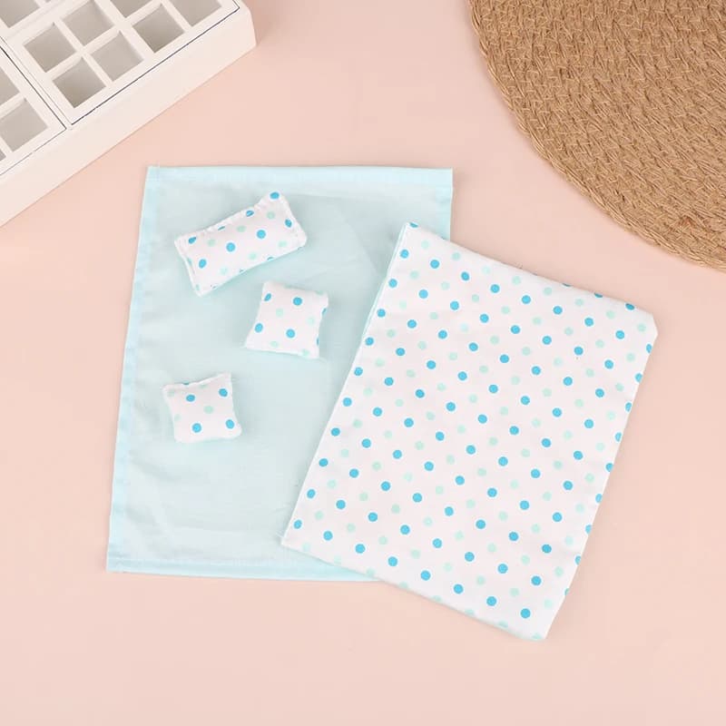 Set 1:12 for Doll House, Miniature Four Piece Bed, Bed Sheet Set, Bed Linen Model, Toy Decoration, Bearing
