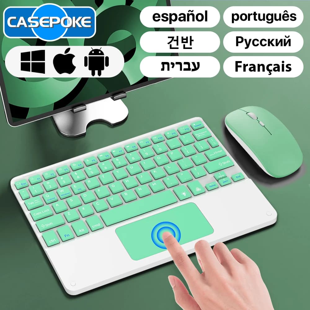 Tastiera Wireless Touchpad CASEPOKE per Android IOS Huawei Xiaomi Tablet iPad Pro Air Mini tastiera spagnola russa coreana