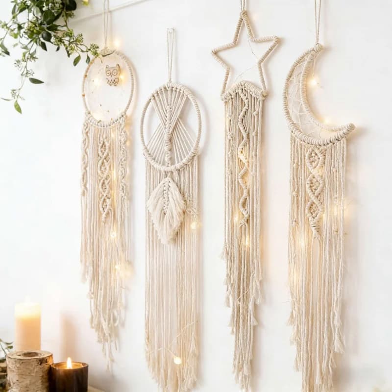 Hand-woven Nordic-style tapestry dreamcatcher star and moon decorative hanging piece for home wall decoration