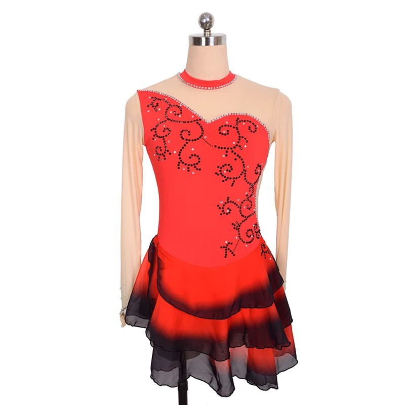 Vestito da pattinaggio su ghiaccio di figura con strass di danza classica con gonna personalizzata per bambina