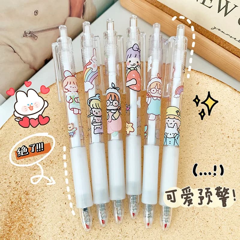 6 pz/set Kawaii Penna Gel Carino Premendo Del Fumetto Studenti Penne 0.5mm Inchiostro Nero Ufficio Scuola di Scrittura Forniture per la Ragazza Regali
