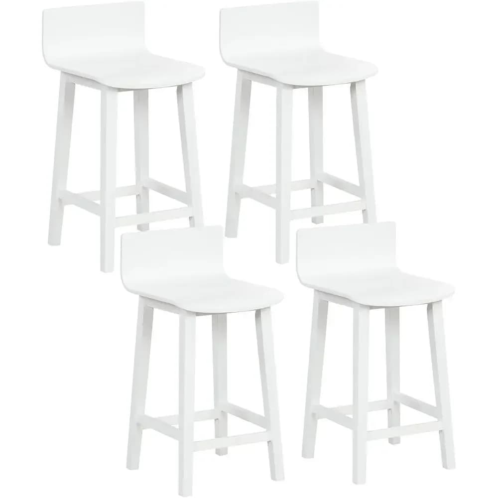 Set di 4 Sgabelli da Bar Alti con Schienale Basso e Poggiapiedi, Sedie in Legno Bianco per Sala da Pranzo, Isola Cucina o Pub