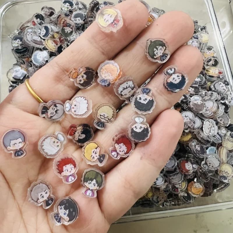 110 Pieces Anime Haikyuu!! 1cm Acrylic Pendant, Kawaii Boy with Volleyball Ball, Fai-da-Te accessory, Keychain with PP Clip, Waterproof, Fan Gift