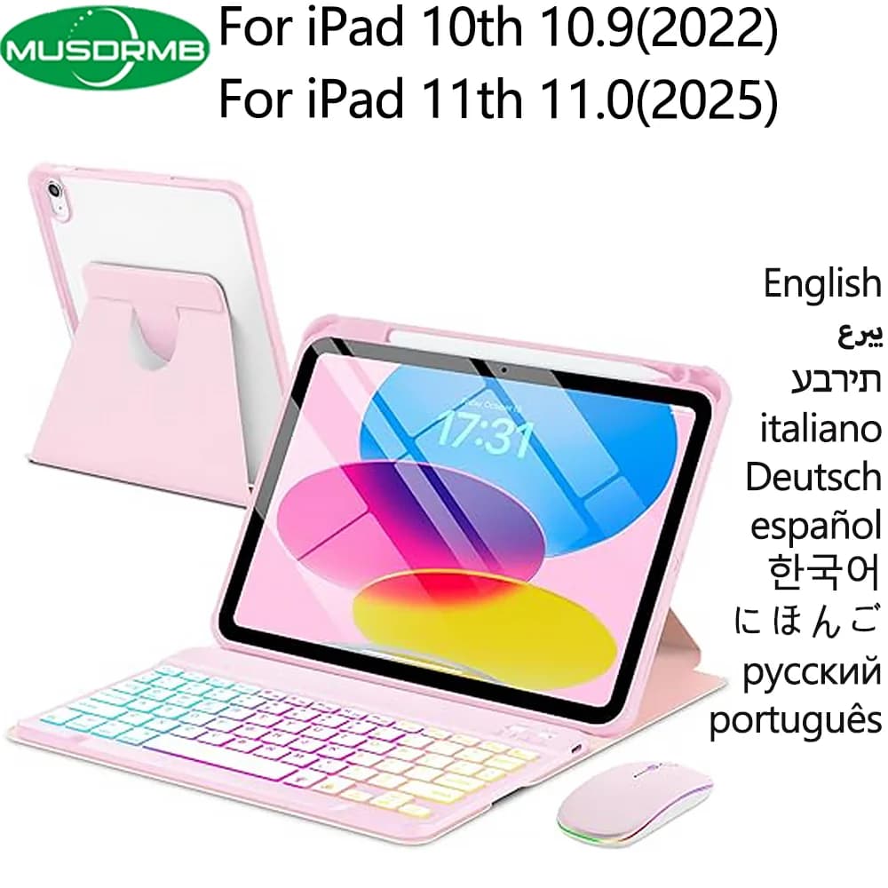 Custodia Rotante con Tastiera e Mouse per iPad 11a Generazione A16 11.0 pollici 2025, Compatibile con iPad 10a Generazione 10.9 2022, con Slot per Penna Wireless Rimovibile