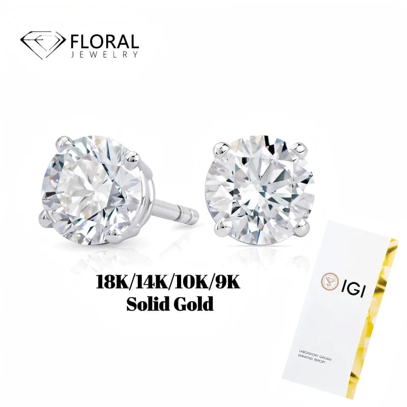 Orecchini a lobo con diamanti coltivati in laboratorio, oro 14K, oro 18K, platino, ideali come regalo