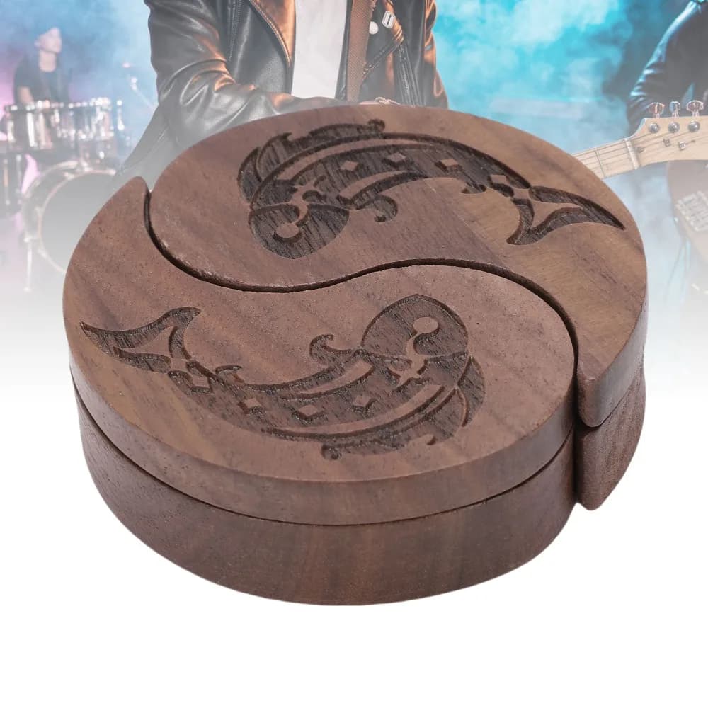 Professional Walnut Wood Guitar Pick Storage Box Tai Chi Style Wood Color Pick Collection Case Walnut Pick Case For Guitar Picks