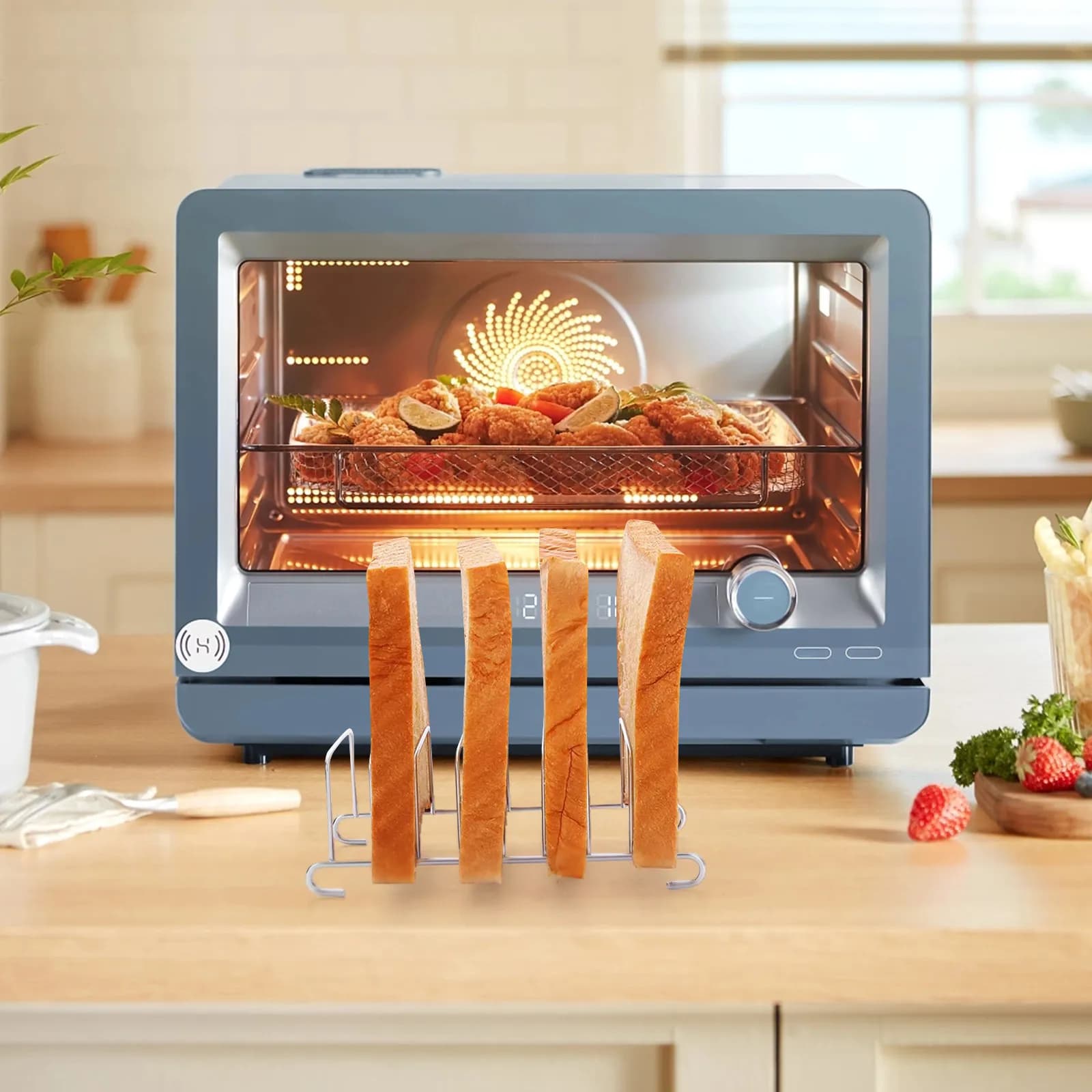2Pcs Stainless Steel Cooking Rack for Air Fryer Oven Pressure Cooker Baking Roasting Steaming Toast Bread Elevated Rack Kitchen