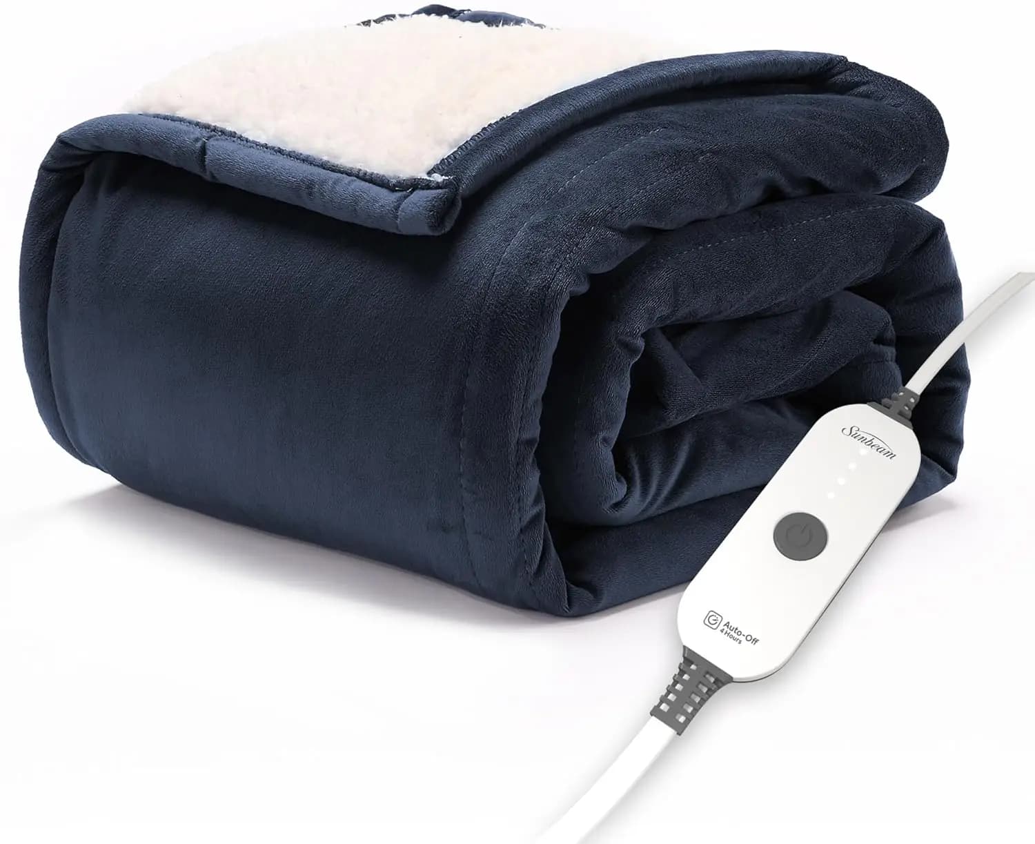 Coperta da tiro riscaldata blu Admiral, 4 impostazioni di calore, spegnimento automatico, tessuto Sherpa ultra morbido