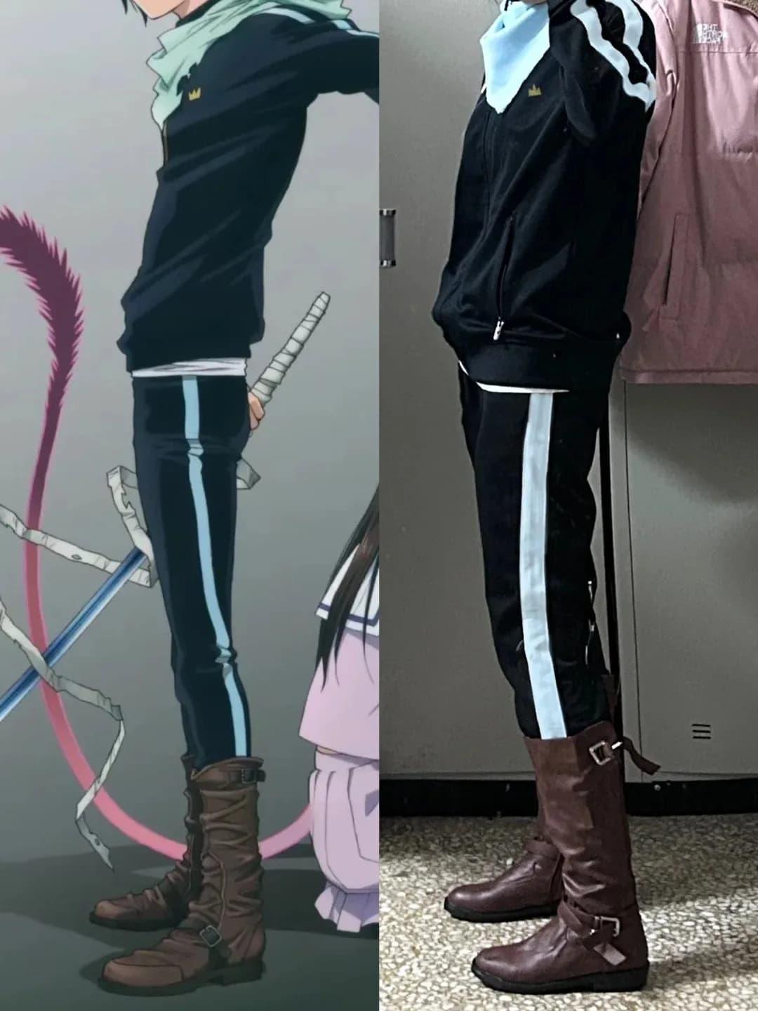 Costume da Cosplay Yato, Tuta Nera con Giacca, Pantaloni, Sciarpa e Parrucca, Outfit per Uso Quotidiano e Tempo Libero, Costume di Halloween per Uomini e Donne