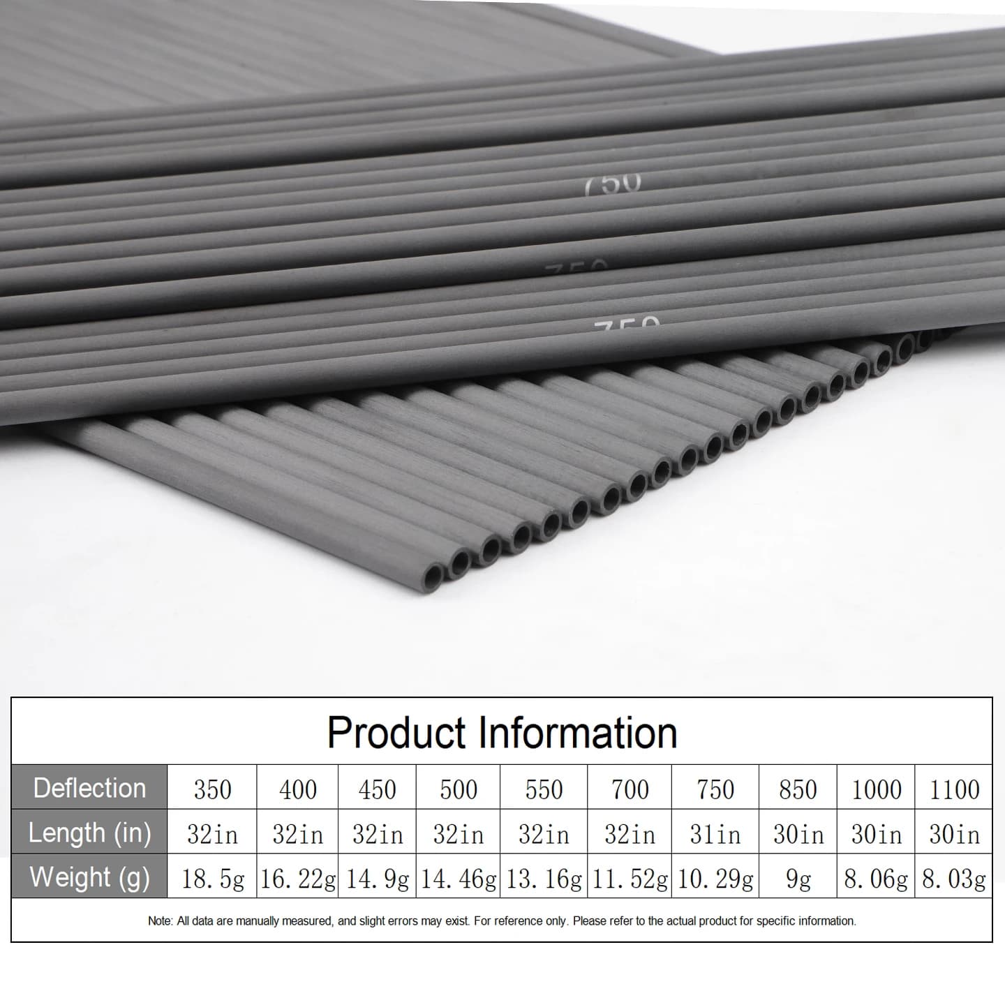 Asta per freccia da tiro con l'arco in carbonio puro, diametro interno 3.2mm, Spine 350/400/450/500/700/750/850/900/1000/1100, per fai da te, compatibile con archi ricurvi/compositi e tubi per frecce