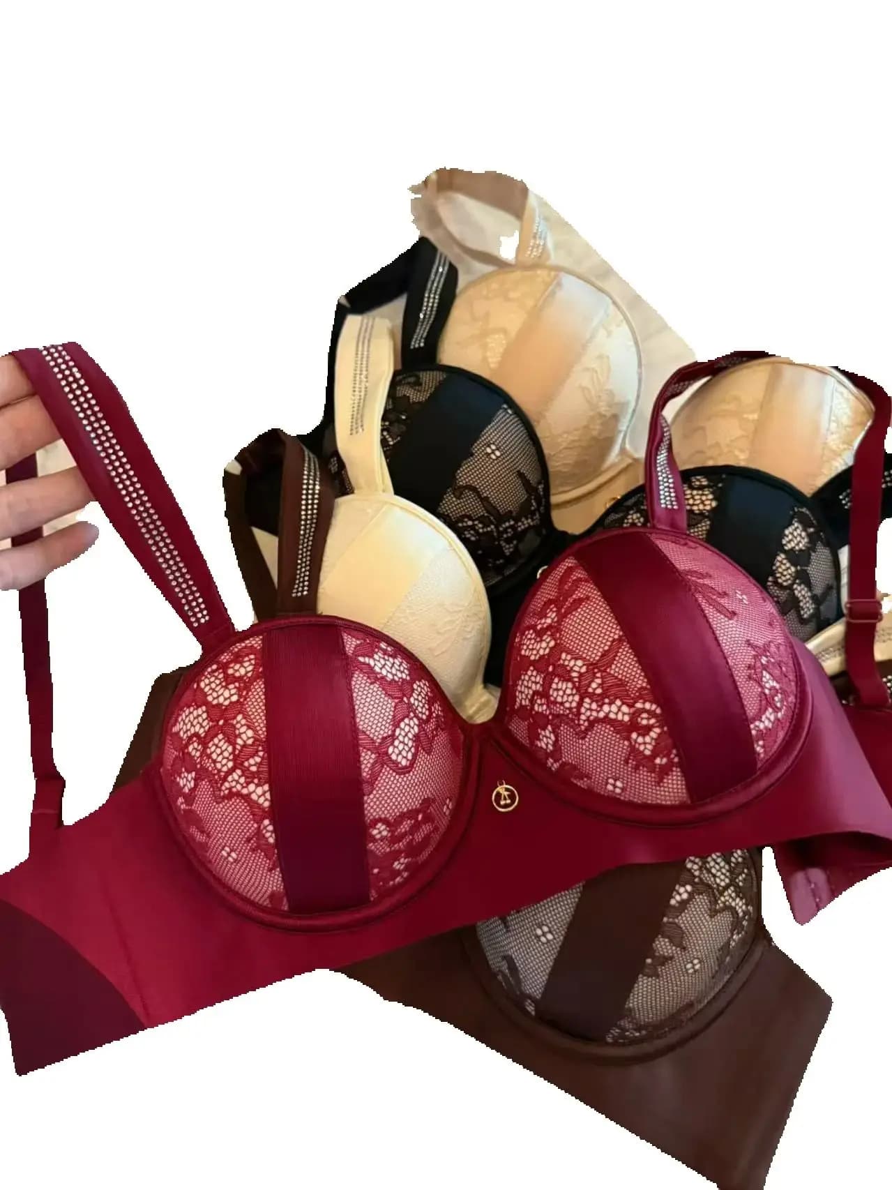 Women's Sexy Lace Strapless Push-Up Bra Non-Slip Anti-Sagging Wire-Free Small Breast Gathering Lingerie for Enhanced Curves