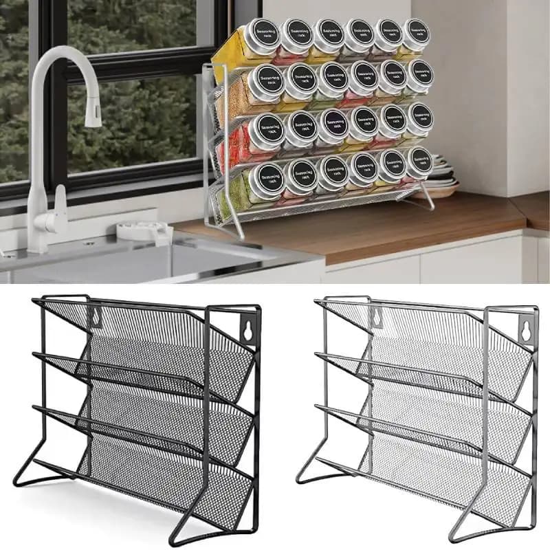 Scaffale porta spezie a 4 livelli da parete, in acciaio al carbonio, per armadietto, organizer per condimenti e spezie, piccolo supporto da cucina per dispensa
