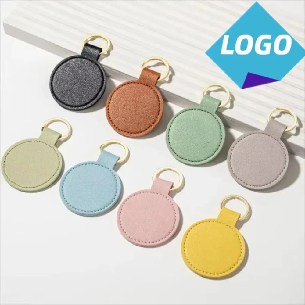 Custom Circle Key Chain Holder Laser Engrave Logo Round PU Leather Keychain Personalize Name Room Number Car Keyring Bag Pendant