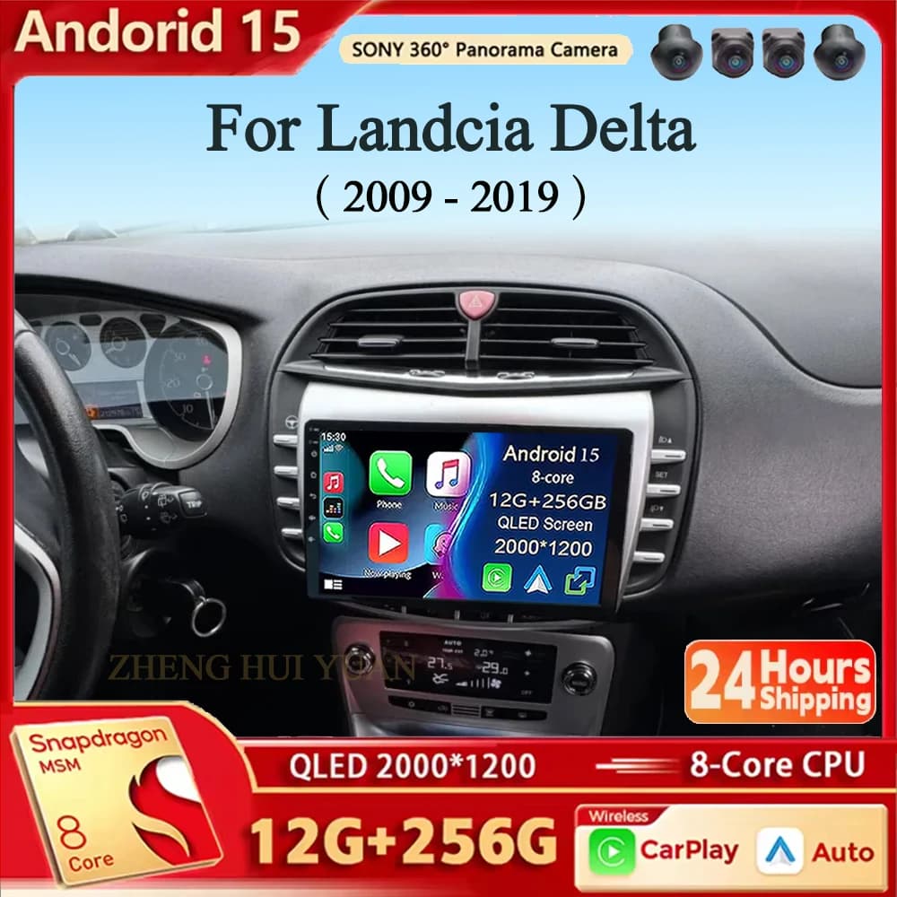 Autoradio Android 15 per Landcia Delta 2009 - 2019, Lettore Multimediale con Android Auto, Carplay, Navigazione GPS