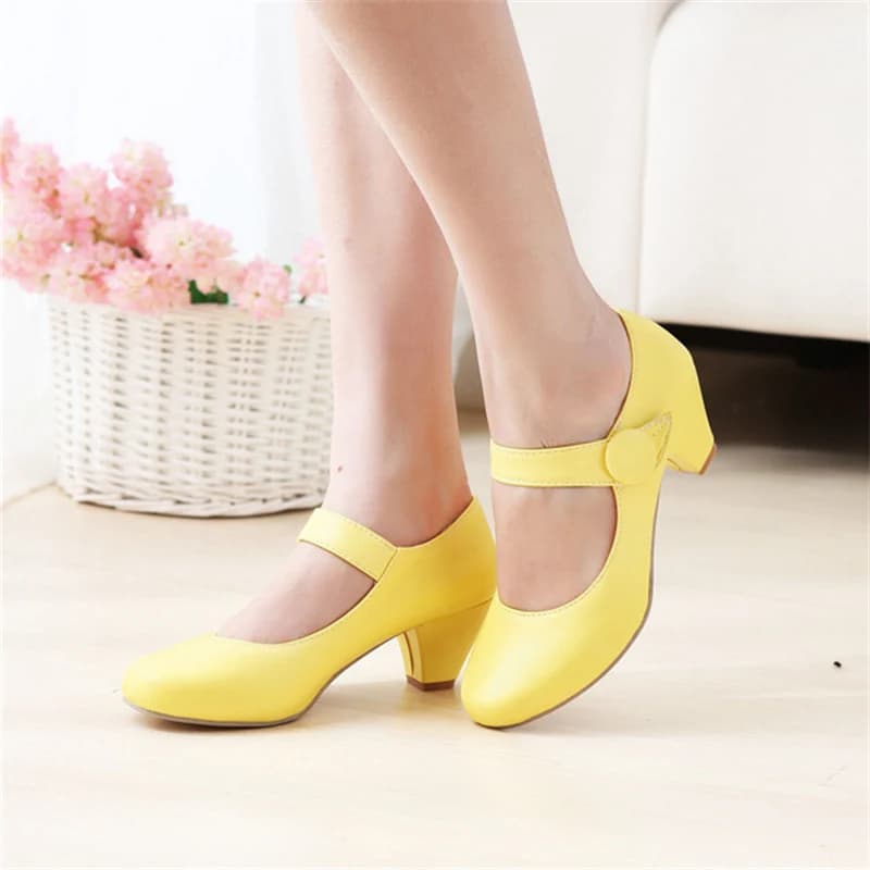 Scarpe Mary Jane con tacco basso da donna gialle Scarpe con tacco basso Scarpe comode con cinturino Beige Rosa Scarpe da sposa per feste da donna Casual