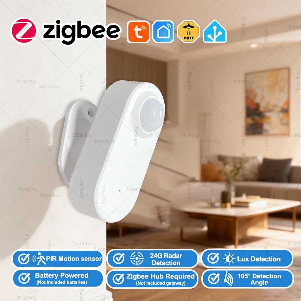 Sensore di movimento umano Zigbee PIR con sensore radar Mmwave 24G Rilevamento luminanza Alimentato a batteria Supporto Tuya Zigbee Gateway Z2M
