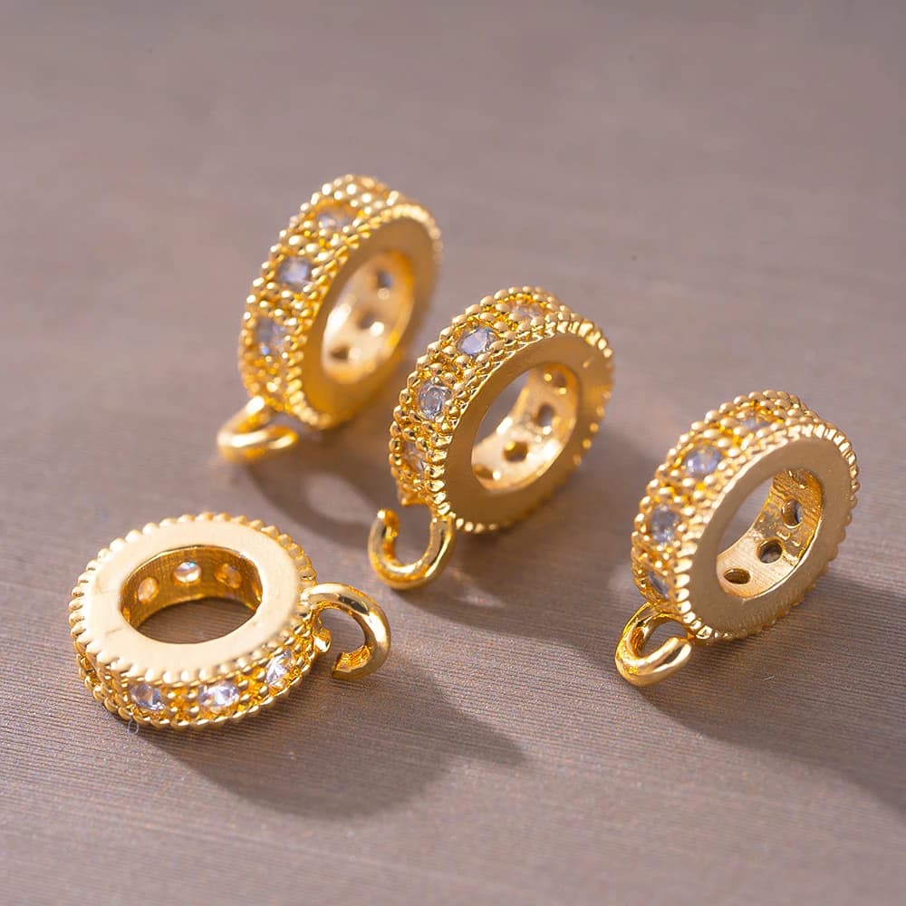 5 pz 18 K Ottone Placcato Oro Zircone Rotondo Ciondolo Bail Perline Connettori Per Pendenti Gioielli, Collana FAI DA TE Bracciali Che Fanno Trovare