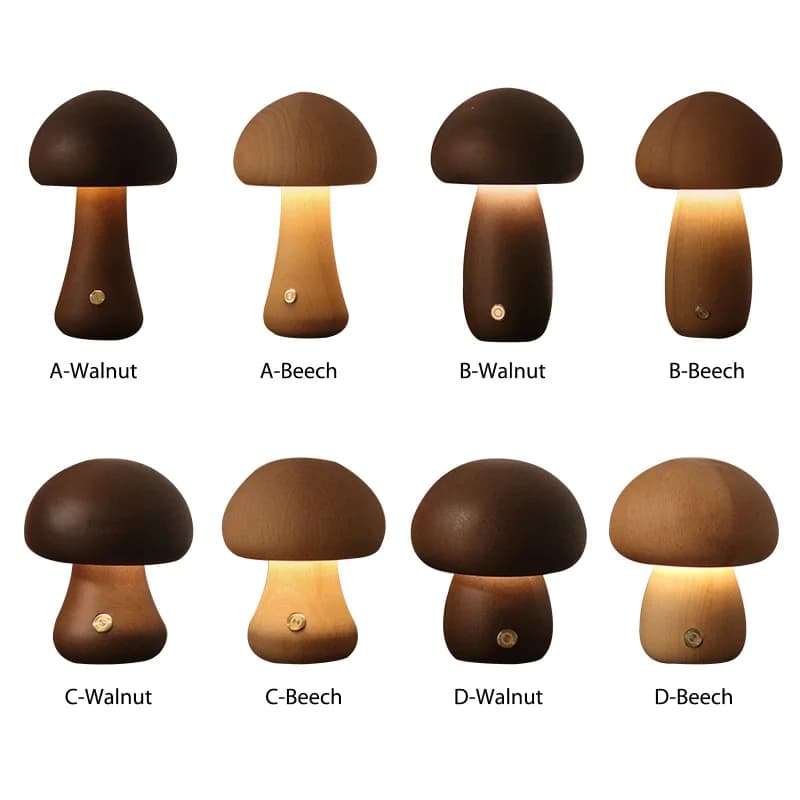 Lampada da comodino in legno con luce notturna a LED a fungo carino con interruttore tattile Decorazione della stanza Lampada a fungo ambientale di alto livello