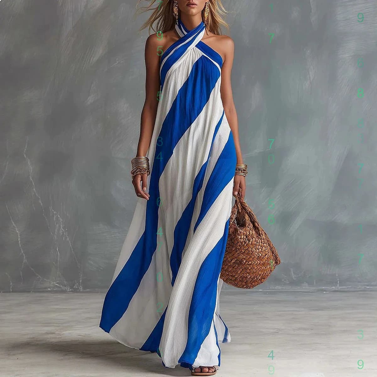Abito lungo senza maniche con spalline larghe e blocchi di colore, Vestiti lunghi estivi primaverili, Tuta intera da donna alla moda