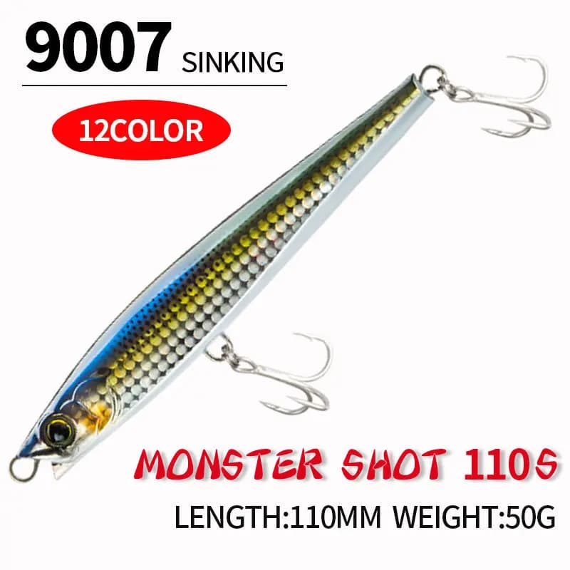 Minnow Richiamo di Pesca 11 cm 50g Wobbler Monster Shot 110S Long Cast Affondamento Matita Jerkbait Esca Dura Artificiale Esca per Pesci Oceano
