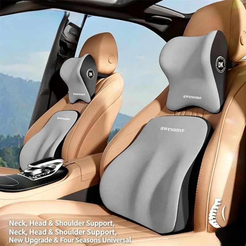 Car Neck Pillow & Lumbar Support Set Premium Memory Foam Headrest for Driver Seat Ergonomic Back Cushion for Back Pain Relief