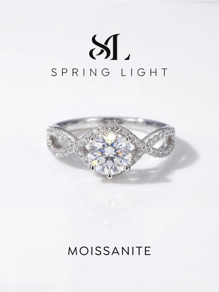 Anello Stylever con Diamante Moissanite Rotondo Colore D Scintillante per Donne, Anelli Intrecciati in Argento Sterling 925, Gioielli di Lusso per Fidanzamento