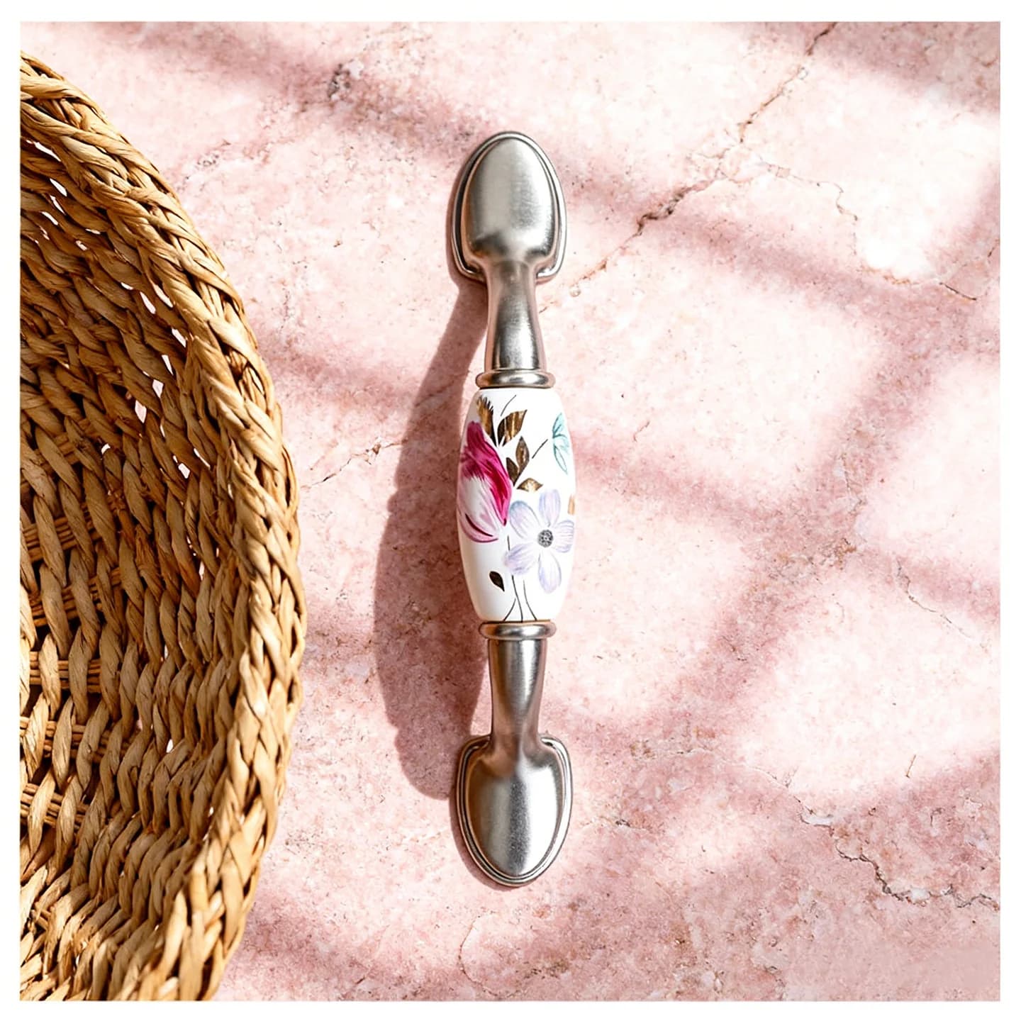Maniglia per armadio in ceramica e lega di zinco da 125 mm Finitura in nichel argento Cassetto Armadio Porta Mobili Tirare Foro centrale da 76 mm