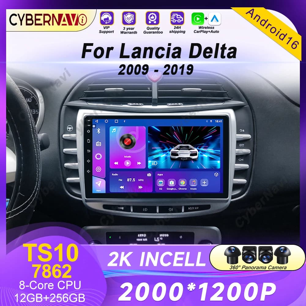 Autoradio Stereo Android Auto per Lancia Delta 2009 - 2019, Lettore Multimediale Video, Carplay, Bluetooth, Navigazione GPS, Unità Principale 4G