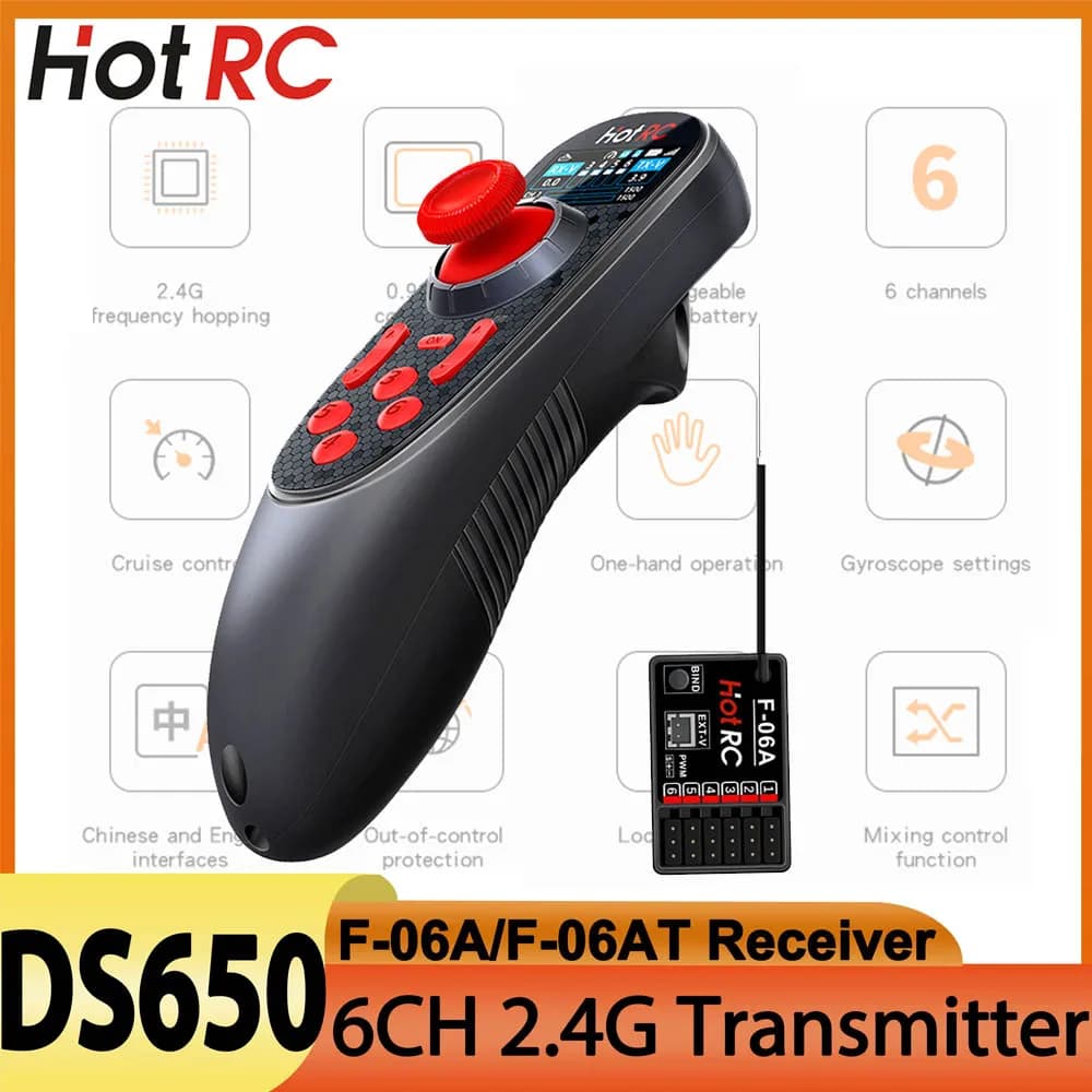 HOTRC DS650 DS-650 6CH Telecomando 2.4G RC Barca Trasmettitore schermo a colori F-06A Ricevitore Ritorno di tensione per serbatoio Auto Nave