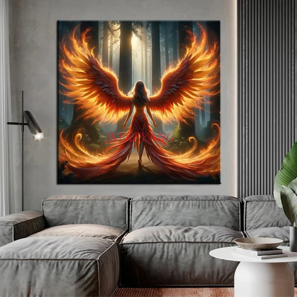 Fire Phoenix Girl Picture Full Square/Round Drill 5D DIY Diamond Painting Diamond Embroidery Cross Stitch Home Decor