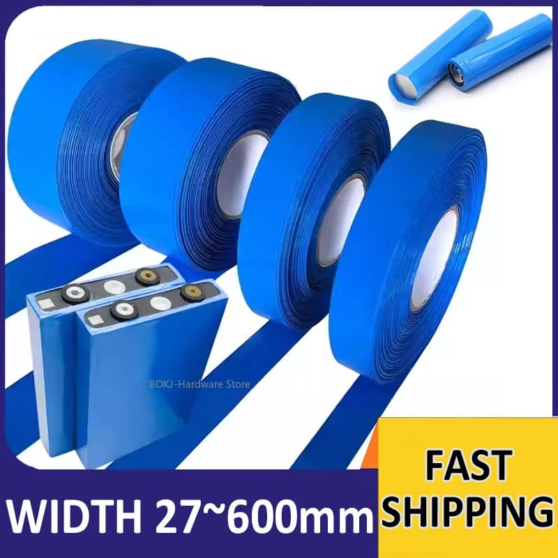Tubo termorestringente in PVC largo 27-600mm Blu 18650 Batteria Pellicola protettiva Coperchio cavo Imballaggio Pellicola protettiva Isolamento