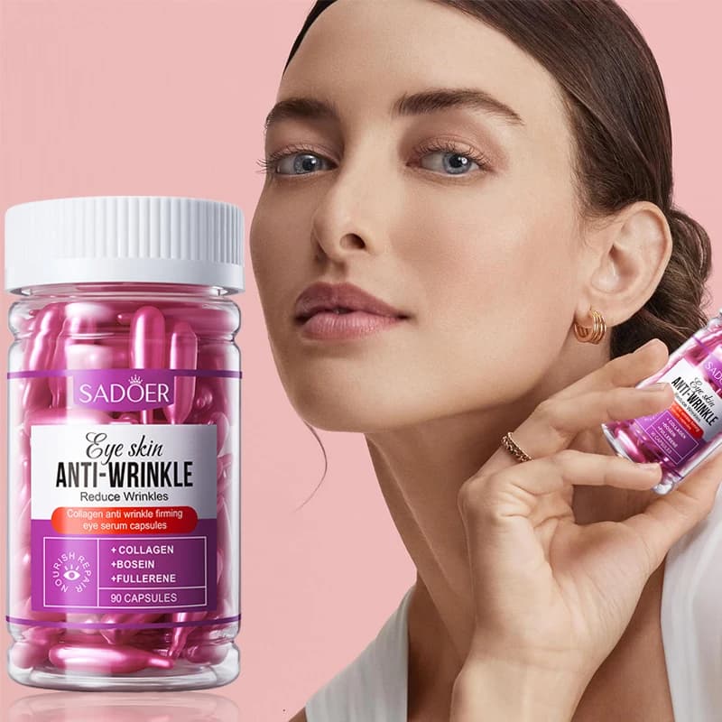 Collagen Anti-Wrinkle Firming Eye Essence Capsule, Facial Moisturizing Essence, Reduces Fine/Dry Lines Around Eyes, 90PCS/bottle